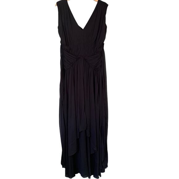 WHBM Dress NWT Women's Size 16 Black Lined Pleated Maxi Evening Gown Open Back - Picture 1 of 7